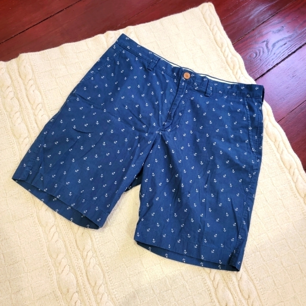 EUC J Crew Gramercy Men's Shorts size 32 Anchor Print Navy/White